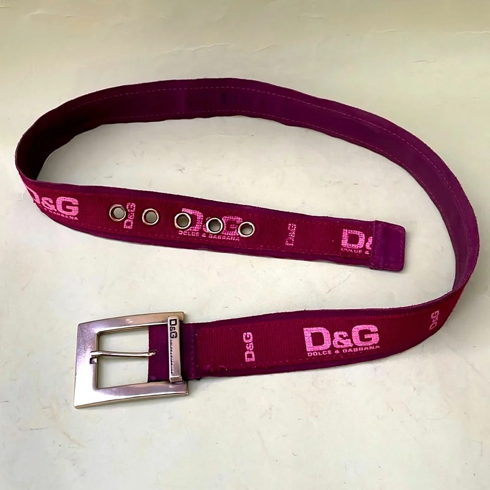 Vintage burgundy/pink Dolce & Gabbana leather/canvas large belt